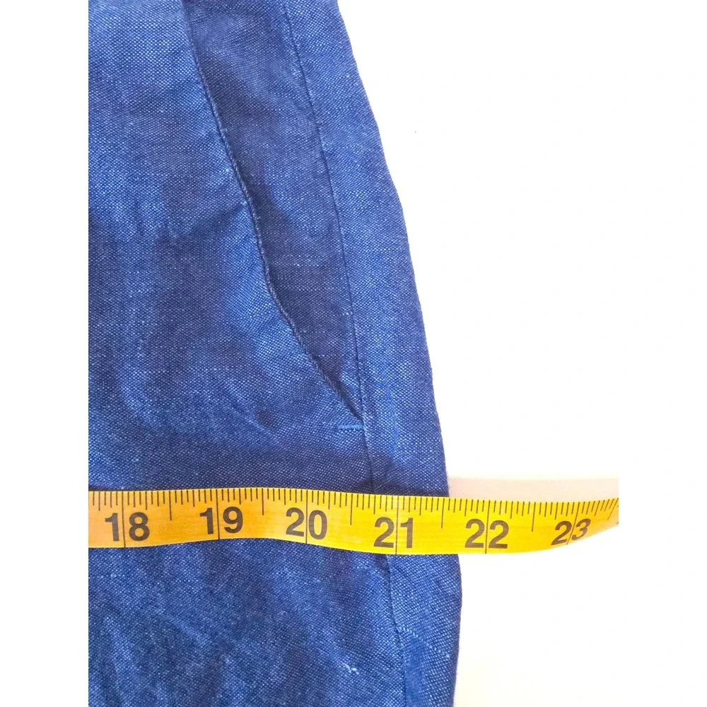 Banana Republic Avery Chambray Blue Linen Blend Cropped Trousers Size 14‎